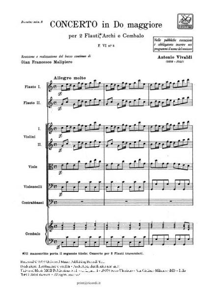 VIVALDI A. - Konzert in C RV 533 - F.VI/2 - Flöte, Streicher und Basso continuo