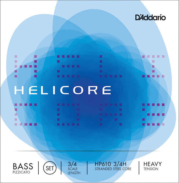 D'ADDARIO SET OF STRINGS FOR DOUBLE BASS PIZZICATO HELICORE 3/4 FRET FRETBOARD HEAVY TENSION