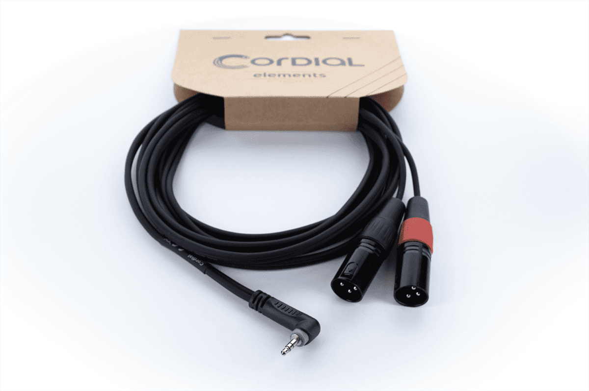 Y-Kabel Abgewinkelte Stereo-Mini-Klinke / 2 XLR-Stecker 3 M
