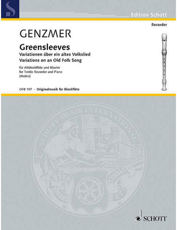 GENZMER HARALD - GREENSLEEVES - TREBLE RECORDER AND PIANO