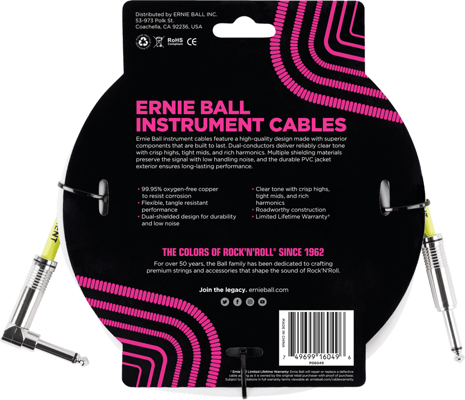 Instrumentenkabel Classic Klinke/Klinke Abgewinkelt 3M Weiß