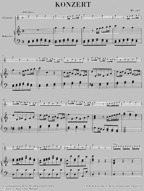 Vivaldi A. - Konzert für Flautino (Blockflöte/Flöte) und Orchester in C-Dur Op. 44 11 Rv 443