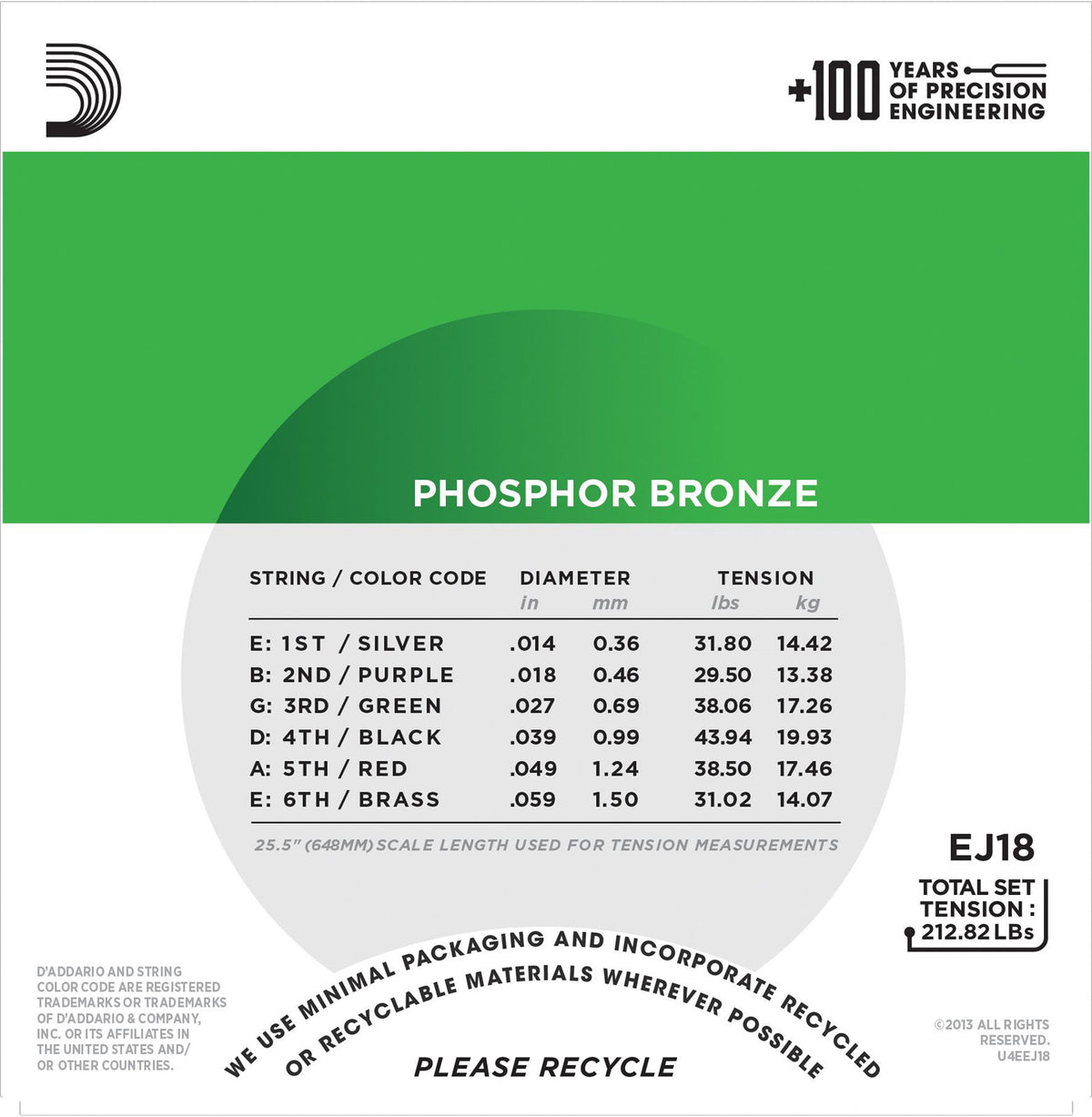 EJ18 PHOSPHOR BRONZE ACOUSTIC GUITAR STRINGS HEAVY 14-59
