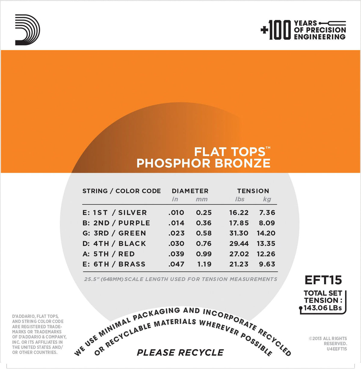 EFT15 FLAT TOPS PHOSPHOR BRONZE ACOUSTIC GUITAR STRINGS EXTRA LIGHT 10-47