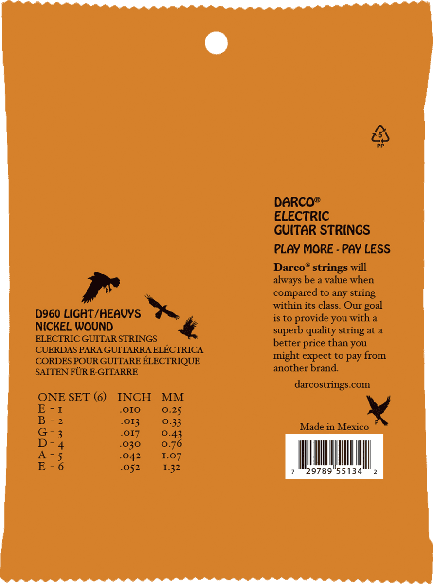 NICKEL WOUND ELECTRIC STRINGS D960 LIGHT/HEAVY 10-52 SET