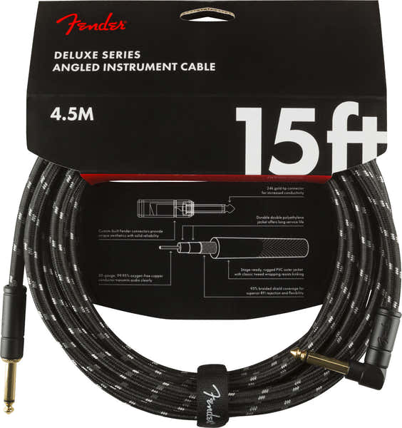 Fender DELUXE INSTRUMENT CABLE STRAIGHT/ANGLE 15' BLACK TWEED