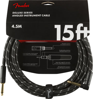 DELUXE INSTRUMENT CABLE STRAIGHT/ANGLE 15' BLACK TWEED