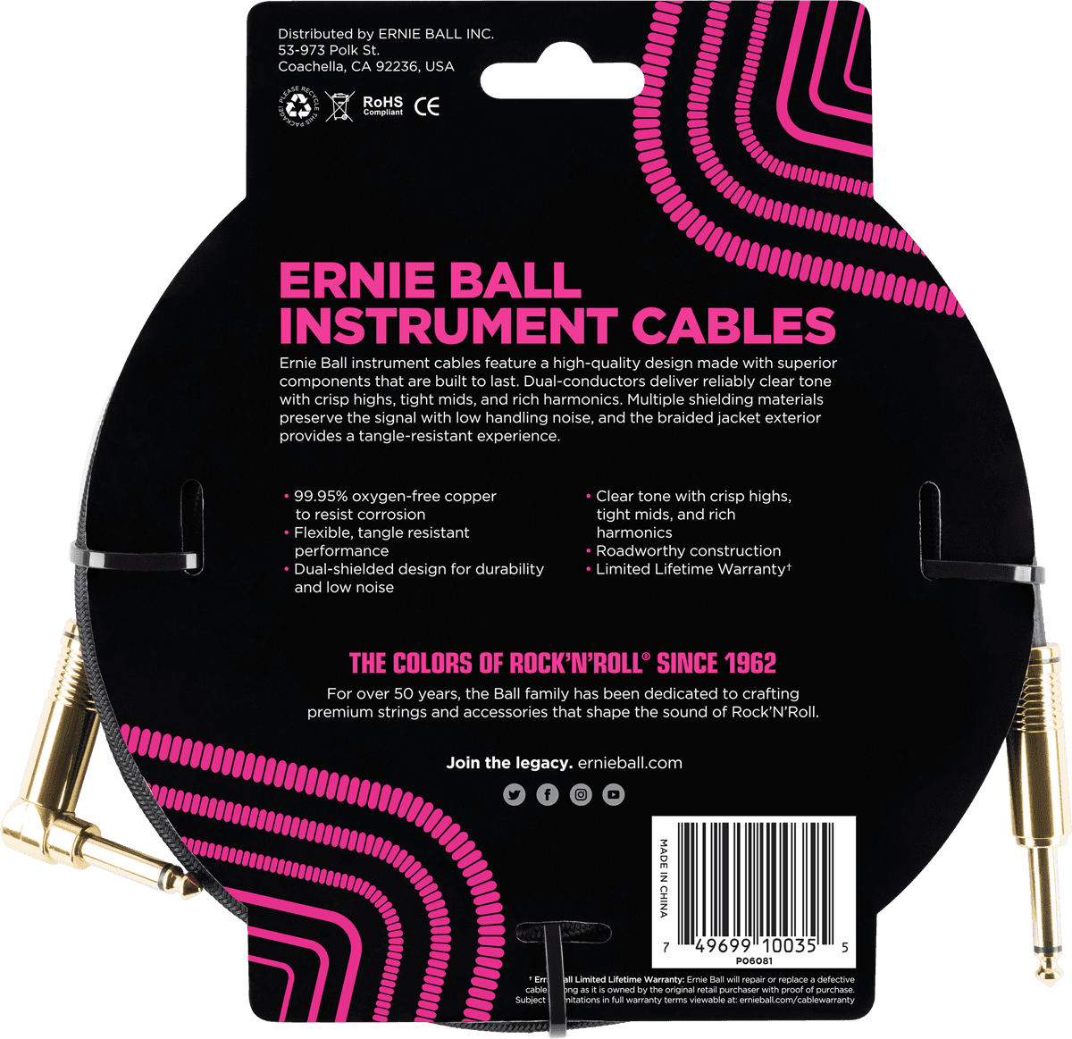Instrumentenkabel Geflochtene Ummantelung Klinke/klinke Abgewinkelt 3M Schwarz