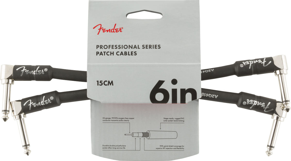 Fender PROFESSIONAL INSTRUMENT CABLE 2-PACK ANGLE/ANGLE 6" BLACK