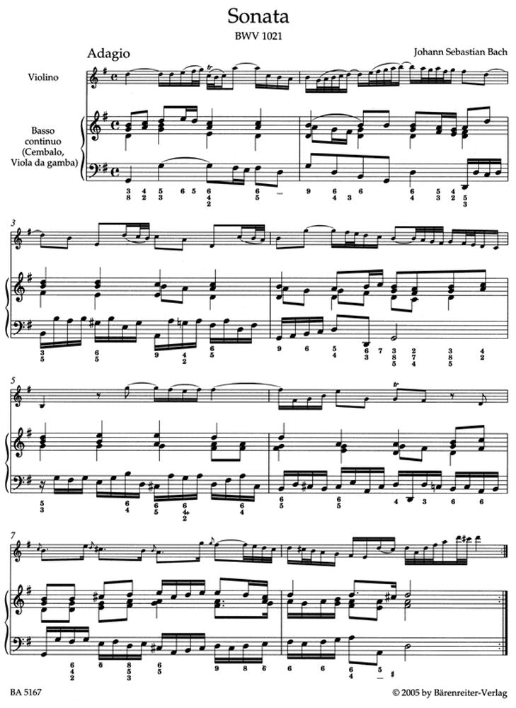 BACH J.S. - SONATEN G-DUR BWV 1021 E-MOLL BWV 1023 FUGA G-MOLL BWV 1026 - VIOLINE BASSO CONTINUO