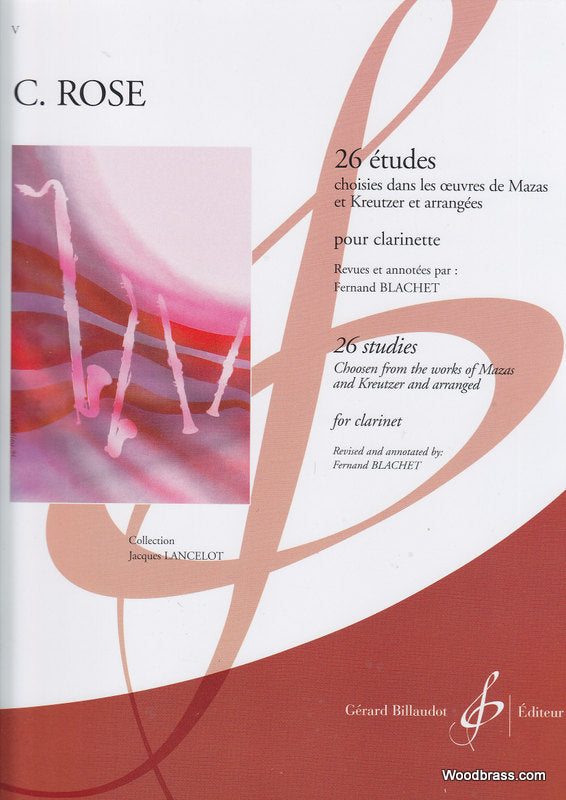 Billaudot Rose C. - 26 Etudes Choisies Dans Les Oeuvres De Mazas et Kreutzer et Arrangees Pour Clarinette