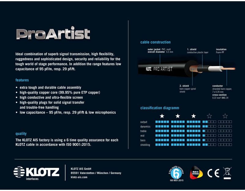 Pro Artist Instrumentenkabel 9M Mono-Klinke - Abgewinkelte Mono-Klinke