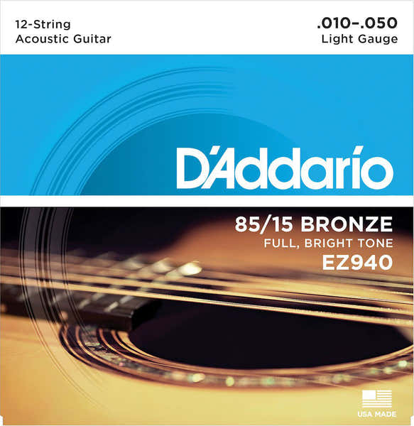 D'ADDARIO EZ940 85/15 12-STRING BRONZE ACOUSTIC GUITAR STRINGS LIGHT 10-47