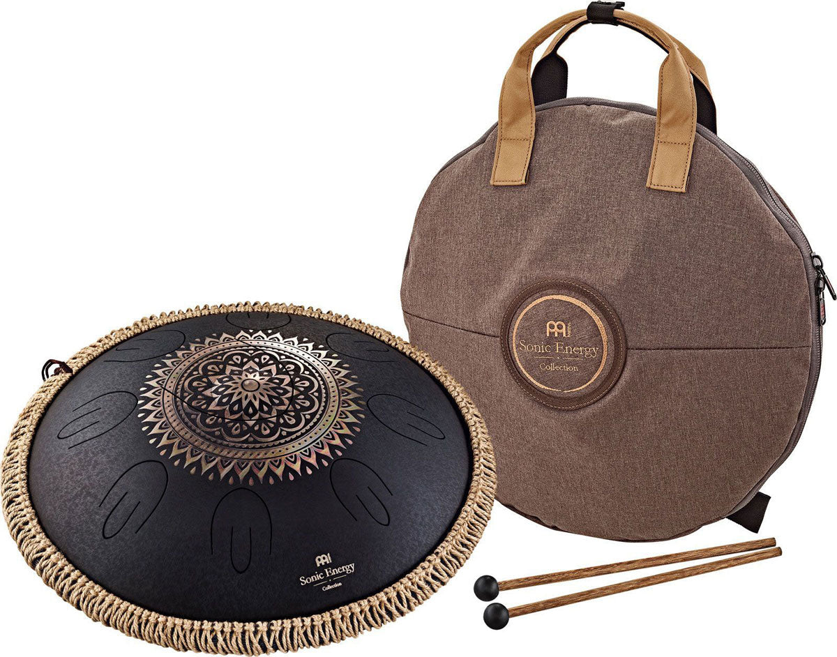 SONIC ENERGY OCTAVE STEEL TONGUE DRUM SCHWARZ GRAVIERTES BLUMENDESIGN D KURD