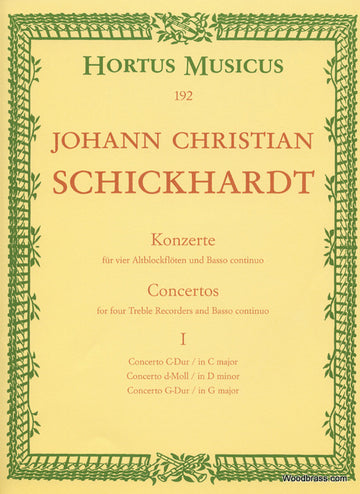Schickhardt J.C. - Sechs Konzerte für vier Altblockflöten und BC - Heft 1