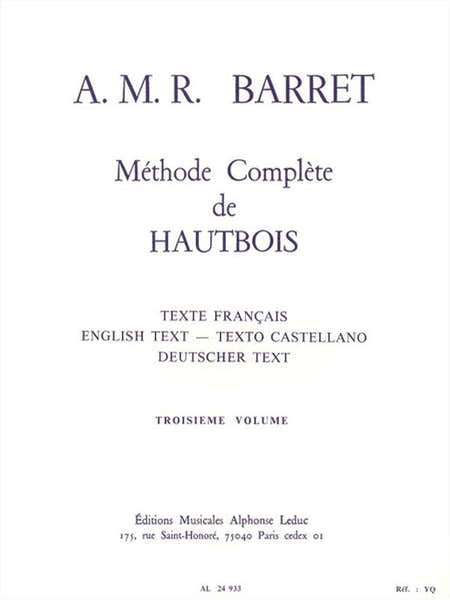 Méthode Complète de Hautbois Troisieme Volume