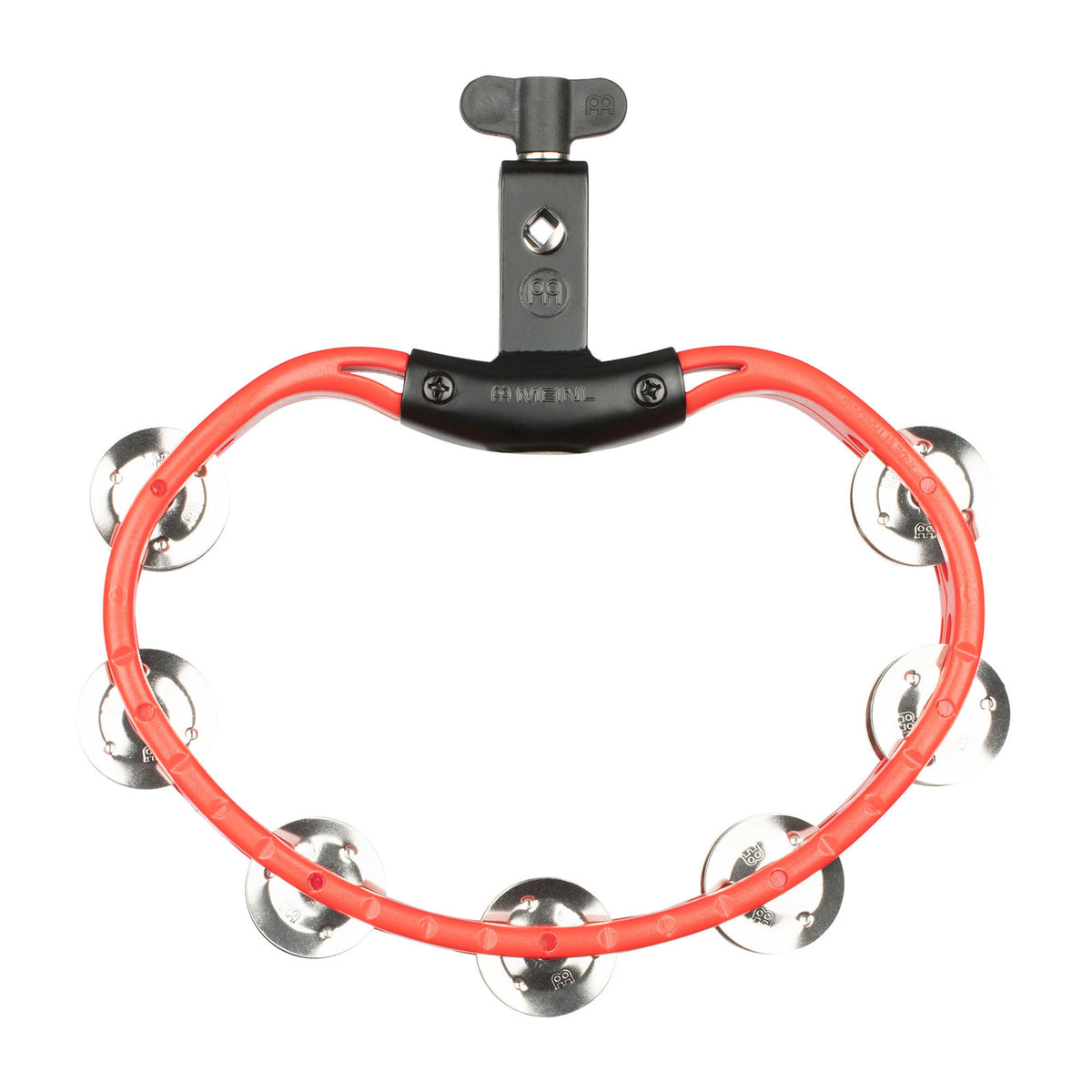 PERCUSSION HEADLINER SERIES MOUNTABLE ABS TAMBOURINE DUAL ROW RED STAINLESS STEEL JINGLES