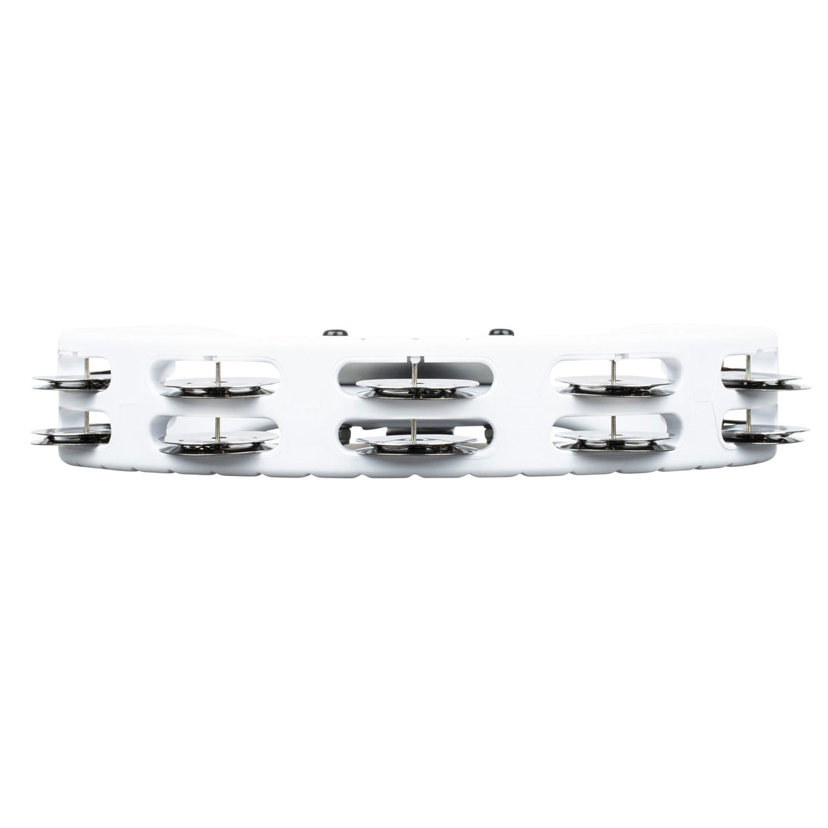 PERCUSSION HEADLINER SERIES MOUNTABLE ABS TAMBOURINE DUAL ROW WHITE STAINLESS STEEL JINGLES