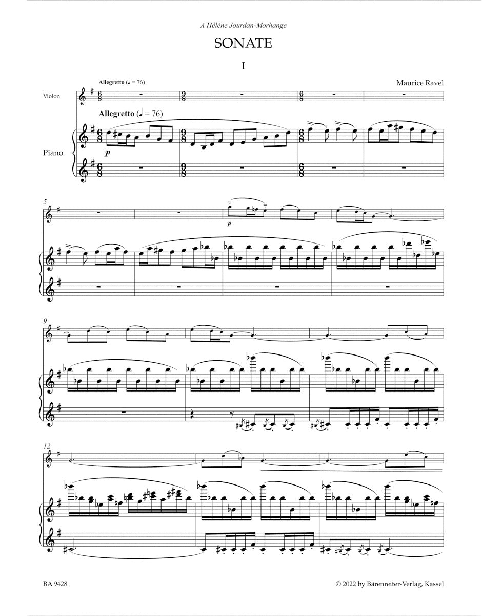 RAVEL MAURICE - SONATE / BERCEUSE  SUR LE NOM DE GABRIEL FAURE - VIOLON & PIANO