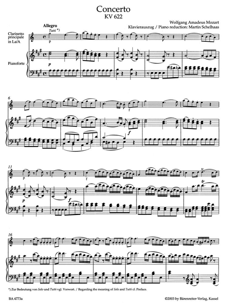 MOZART W.A. - KONZERT IN A KV 622 - KLARINETTE KLAVIER