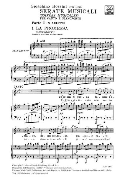 ROSSINI G. - SERATE MUSICALI. PARTE I: 8 ARIETTE - CHANT ET PIANO