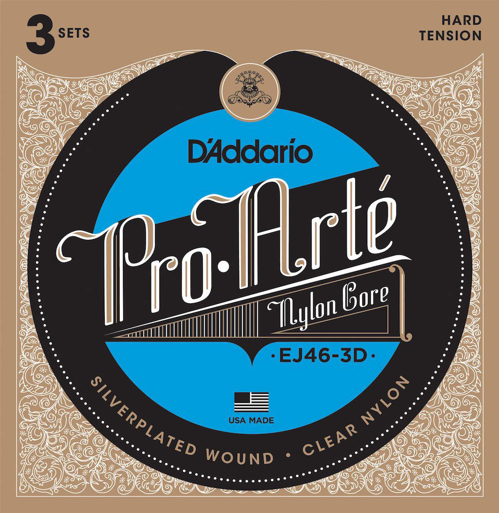 EJ46-3D PRO-ARTE NYLON CLASSICAL GUITAR STRINGS HARD TENSION 3 SETS