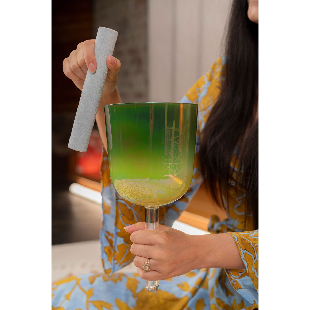 5.75" Essence Solfeggio Crystal Singing Bowl Ut 396 Hz Olive Green