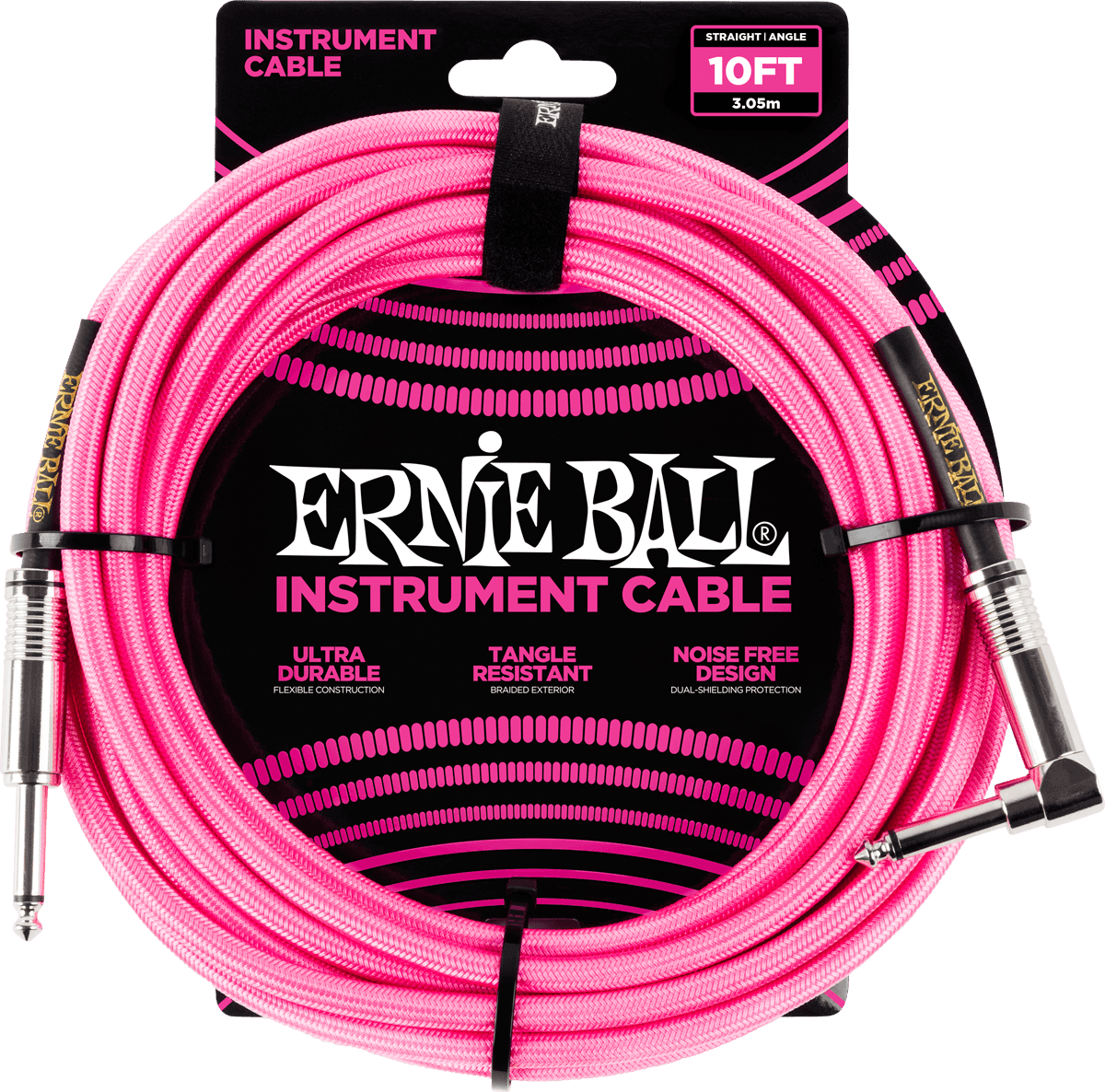 Instrumentenkabel Geflochtener Mantel Jack/jack Gewinkelt 3M Fluoreszierendes Rosa