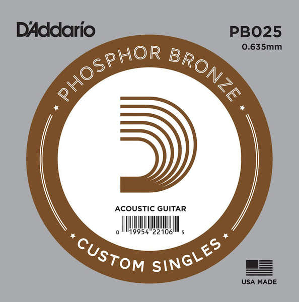 D'ADDARIO PB025 PHOSPHOR BRONZE WOUND ACOUSTIC GUITAR SINGLE STRING .025