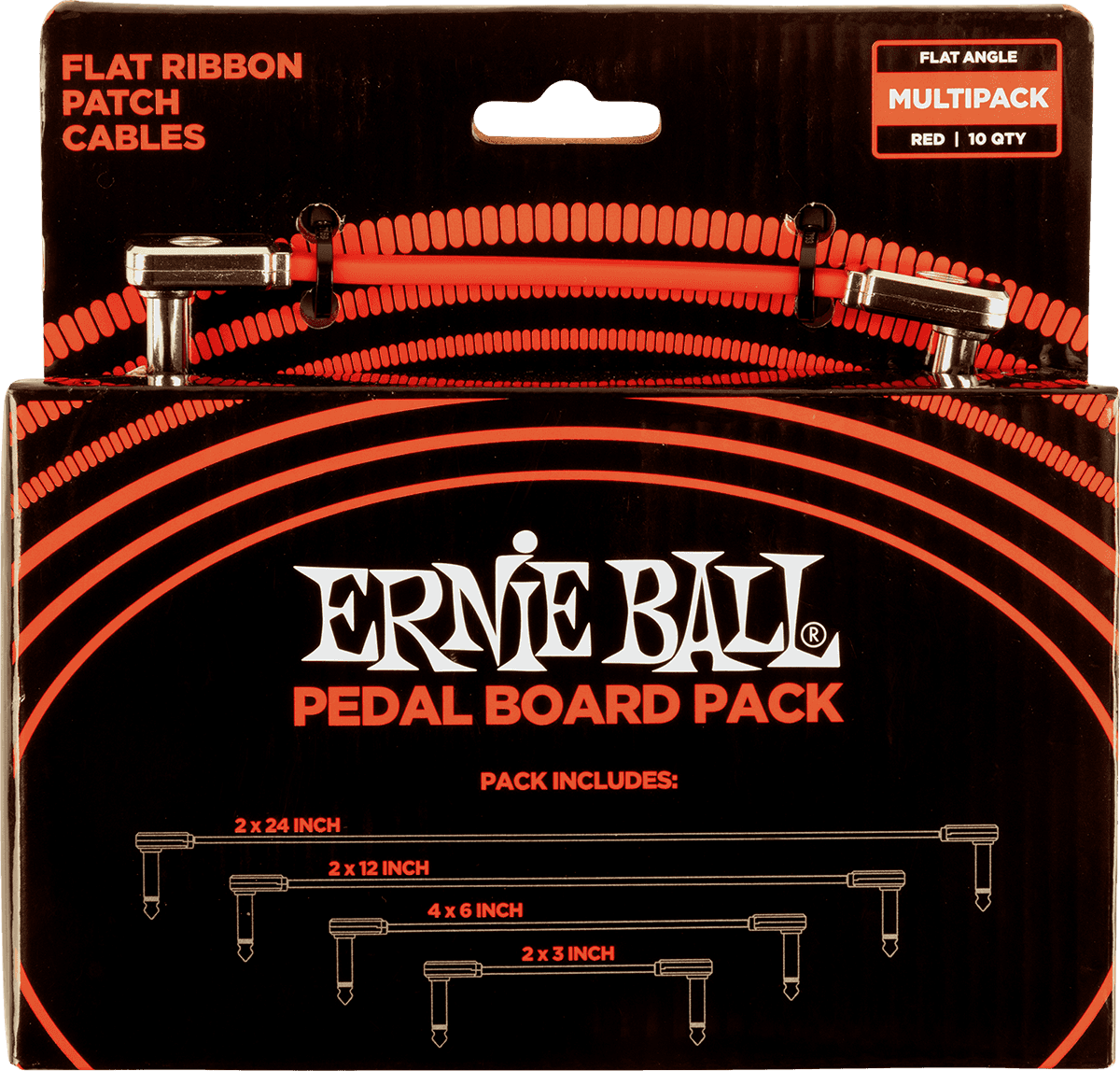 Pedalboard-Pack – 10 Patchkabel in 4 verschiedenen Längen – schmaler und flacher Winkelstecker – Rot