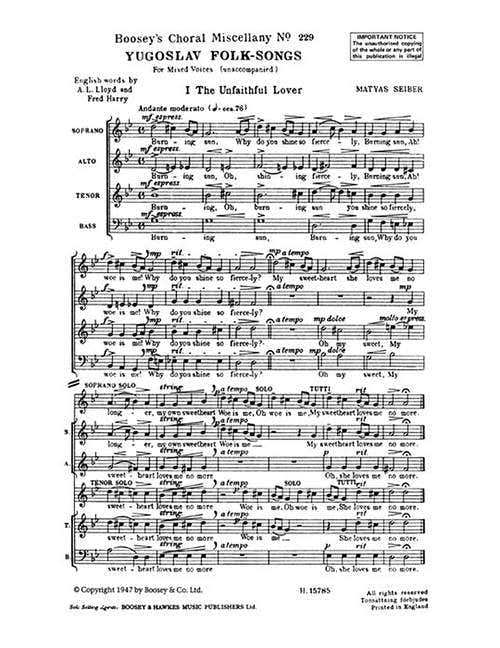 SEIBER MATYAS - YUGOSLAV FOLKSONGS - MIXED CHOIR A CAPPELLA