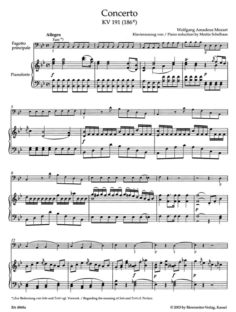 MOZART W.A. - KONZERT IN B KV 191 - FAGOTT KLAVIER