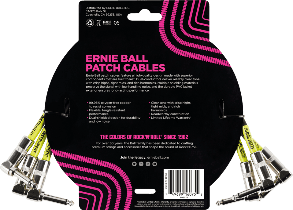 Instrumenten-Patchkabel 3er-Pack - Abgewinkelt - 30CM Schwarz