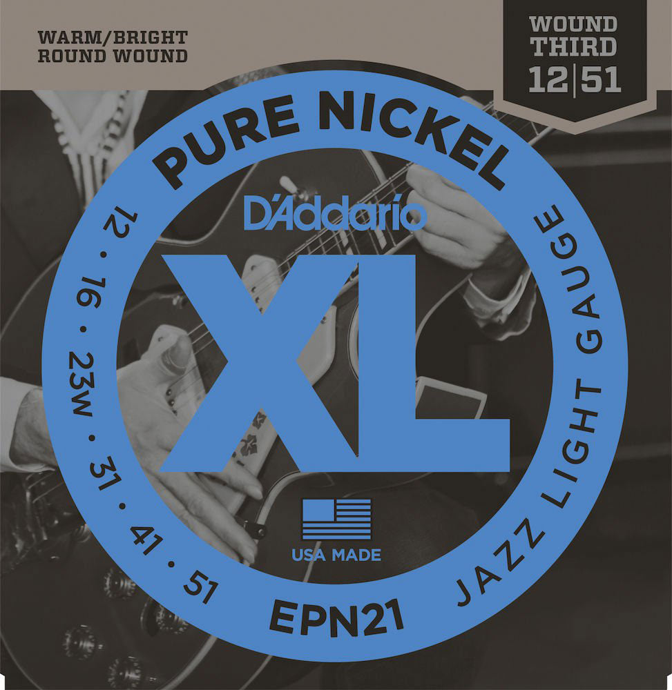 EPN21 PURE NICKEL ELECTRIC GUITAR STRINGS JAZZ LIGHT 12-52